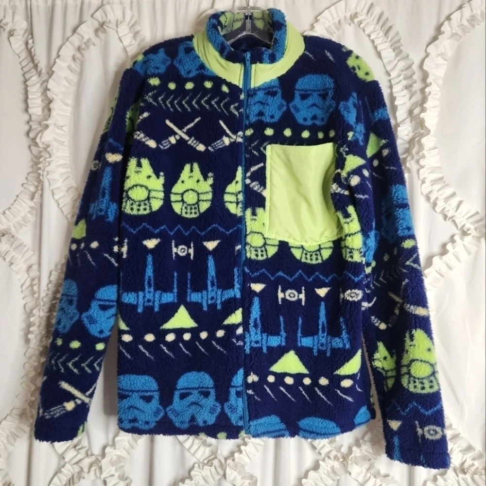 Disney Star Wars Fleece Full Zip Jacket Blue Green Men's Size XS